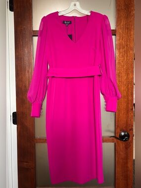 Bariloche Fuchsia Long-Sleeve V-Neck Midi Dress